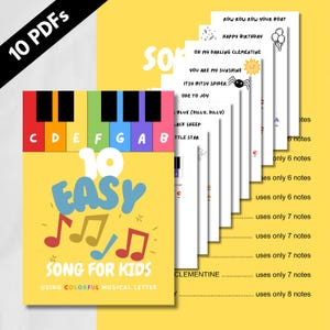 Paquete de 10 canciones infantiles fáciles para piano, rimas infantiles, 10 canciones con código de colores, partituras para piano para principiantes (PDF)