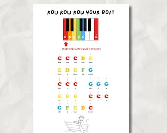 Row Your Boat Piano Sheet Music – Color Coded, Beginner Song (PDF)