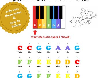 Twinkle Twinkle Little Star - Beginner/Kids Friendly Sheet Music | Color Coded Sheet Musical Letter | Piano Sheet Music for Kids PDF