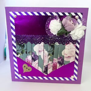 Handmade Purple Happy Birthday Card | Elegant 3D Floral Design with Lace and Gold Accents | Birthday Greeting Card