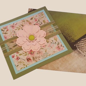 Handmade Floral Happy Birthday Card | Elegant 3D Pink Flower Design with Ribbon Accents | Unique Greeting Card