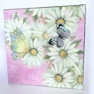 Hand-Painted Daisies & Butterflies Birthday Card with 3D Details and Watercolor Art