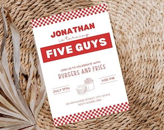 Five Guys Birthday Invitation | Burgers and Fries Party | Kids Birthday Party | Editable and instant Digital Download