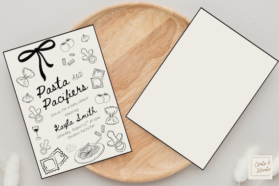 Pasta and Pacifiers Baby Shower | Baby Shower | Italian Baby Shower | Gender Neutral | Blue | Pink | Hand Drawn Pasta | Baby Shower Template