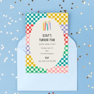 Gingham Birthday Invitation |  Children’s Birthday Party Template | Editable Birthday Invite| Instant Download | Fun & Colorful Template