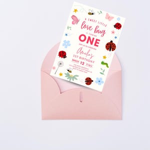 Love Bug 1.Geburtstag einladen | Marienkäfer Geburtstag einladen | Süße Liebe Käfer bearbeitbar Einladen | Mädchen Geburtstag | Digitaler Download | Canva Vorlage |