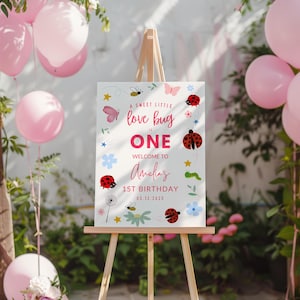 Love Bug 1st Birthday Welcome Sign | Ladybug Birthday Sign | Sweet Love Bug Editable Poster | Girl Birthday | Digital Download | Canva