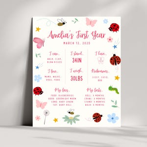 Love Bug 1st Birthday Milestones | Ladybug Birthday | Firsts | Sweet Love Bug Editable Poster | Girl Birthday | Digital Download |