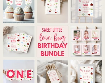 Love Bug 1st Birthday BUNDLE | LadyBug Birthday Bundle | Sweet Love Bug Bundle | Girl Birthday | Canva Template | Digital Download