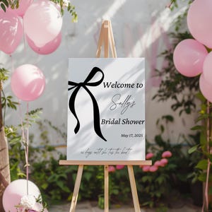 She’s Tying The Knot Bridal Shower Welcome Sign | Editable Bow Welcome Sign | Bridal Shower Welcome Sign | Black Bow Wedding Shower