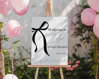 She’s Tying The Knot Bridal Shower Welcome Sign | Editable Bow Welcome Sign | Bridal Shower Welcome Sign | Black Bow Wedding Shower