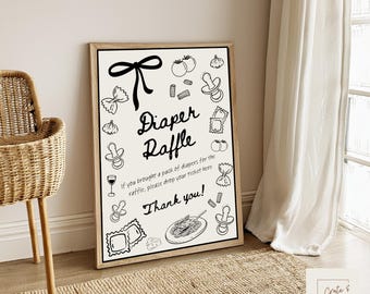 Sorteo de pañales para baby shower con pasta y chupetes / Juego para baby shower / Baby shower italiano / Pasta dibujada a mano de género neutro / Plantillas para baby shower