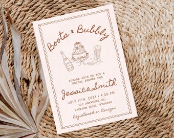 Boots and Bubbly Bridal Shower Invitation: Hand-Drawn Western Theme (Digital Download)
