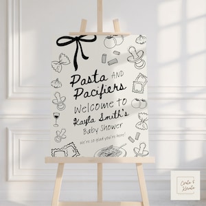 Plaque de bienvenue pour baby shower pâtes et sucettes | Baby Shower | Baby Shower à l'italienne | Non sexiste | Pâtes dessinées à la main | Bienvenue à la baby shower