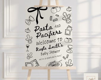 Letrero de bienvenida para baby shower con pasta y chupetes / Baby Shower / Baby Shower italiano / Género neutro / Pasta dibujada a mano / Bienvenida para baby shower