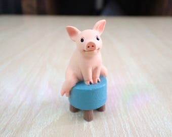 That Cute Pig Sitting in a Chair| Miniature Pig Figurine | Pig Collection | Cute Pig Gift | Hand painted Pig | Pig Lover Gift | Animal Lover