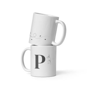 Taza inicial, letra P, taza P, taza de regalo, taza blanca brillante