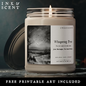 Gothic Winter Ravens Woodland Candle Dark Academia Cottagecore Festive Holiday Decor, Sage Lavender Scented Soy Candle Art Christmas Gift