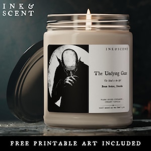 Bougie gothique vampire Nosferatu Dracula, cadeau livresque déco académique sombre, cadeau bougie parfumée soja effrayant horreur littéraire Halloween pour gothique