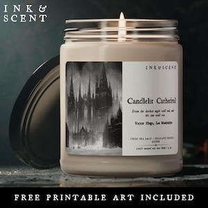 Gothic Cathedral Candle Dark Academia Cottagecore Christmas Decor, Musk & Sandalwood Soy Candle Witchy Holiday Gift Victorian Festive Candle