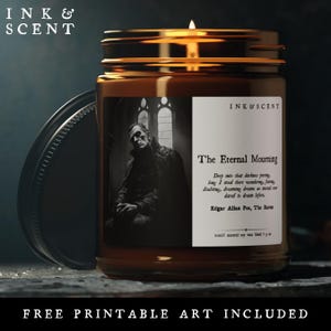 Bougie vampire gothique, esthétique sombre du milieu universitaire, bougie littéraire livresque, bougie parfumée au soja Edgar Allan Poe, décor effrayant et horreur au soja pour cadeau gothique