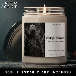 Masquerade Candle, Gothic Dark Academia Scented Soy Candle, Spooky Halloween Candle, Art Aesthetic Mystery Candle Lover Gothic Decor Gift
