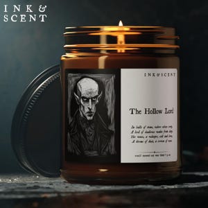 Bougie Nosferatu Dark Academia, cadeau livresque horreur gothique, bougie littéraire poésie effrayante, déco esthétique vampire fantaisie, cadeau maison gothique