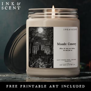 Moonlit Cemetery Candle, Gothic Soy Candle Dark Academia Scented Candle Spooky Season Halloween Candle Art Aesthetic Candle Witch Decor Gift