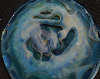 Glass Pendant with Om Symbol in Blue Moon - Unique Handblown