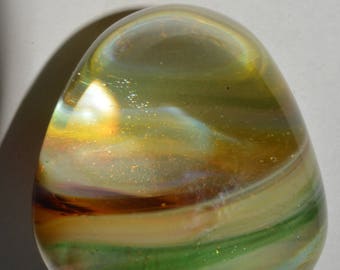 Glass Egg Swirled A. Purple and Green Stardust Sparkle - Handblown