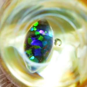 Glass Egg with Encased Black Opal Marquee over Slyme and A. Purple Fire - Handblown