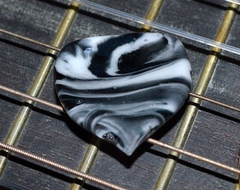 Black and White Striped Guitar Pick - Handmade Glass