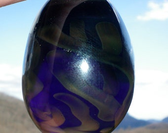 Exquisite Cobalt Blue Glass Egg with 22K Gold Fuming