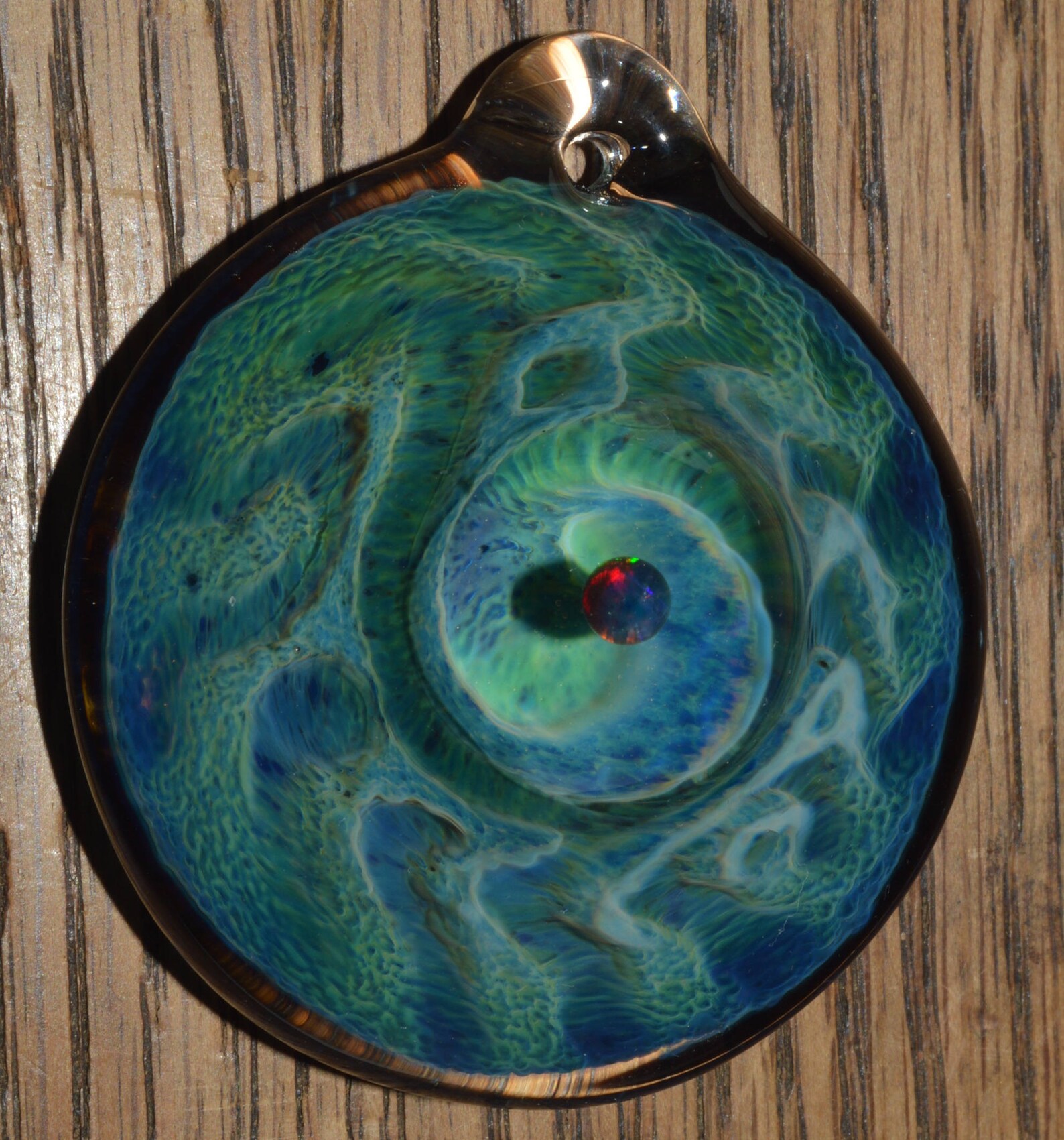 Glass Pendant Encased Black Opal Roots With Green Etsy