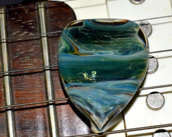 Exquisite Dabbed Swirl Guitar Pick Blue Moon - Handblown Glass