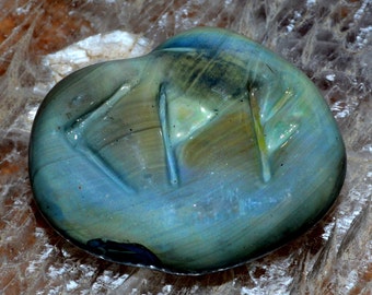 Blue Moon Rune Stone - Kano Wunjo Fehu (Opening Joy Possessions) - Handblown Glass