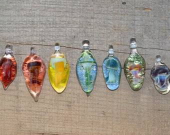 Mushroom Spirit Totem Rainbow Chakra Pendant Set - Handblown Glass