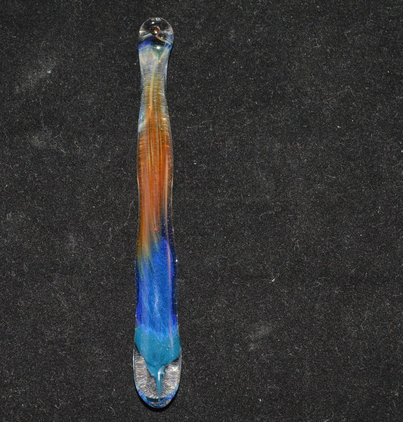 Glass Pendant or Ornament Drooped A. Purple Blue Moon and Sparkles Handblown image 1