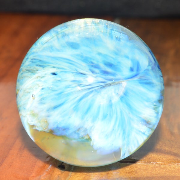 Glass Egg Blue Green and Crystal Bliss Honeycomb Ether Swirl - Handblown