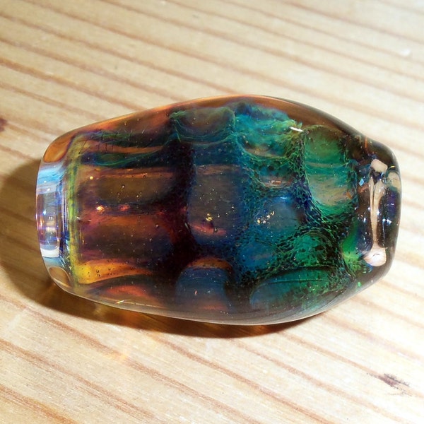 Green Amber Purple Honeycombed Dread Bead - Handblown Glass