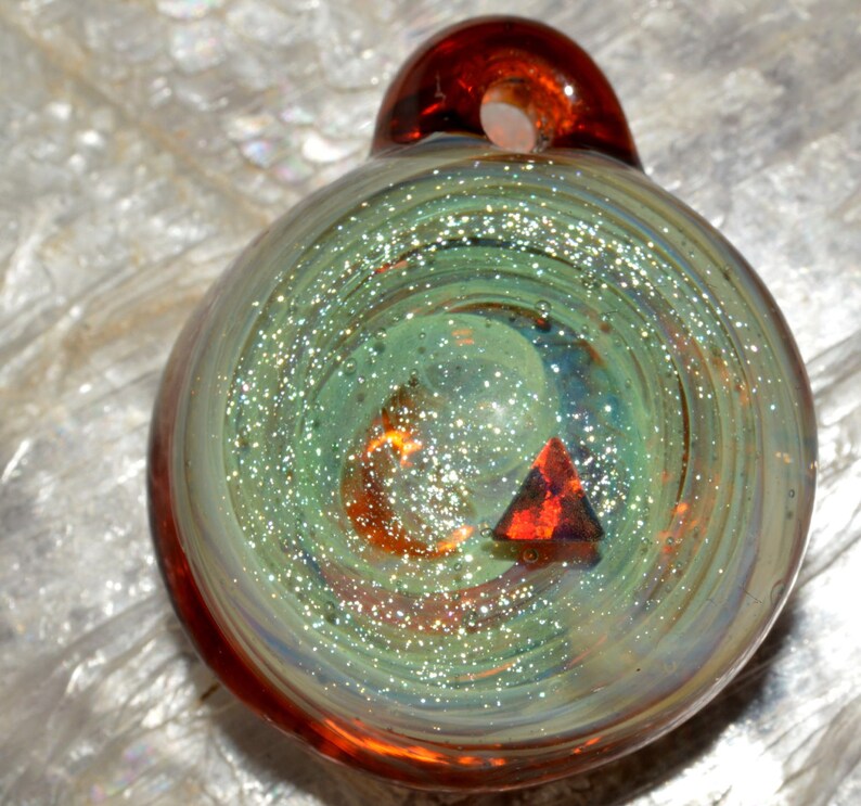 Glass Pendant with Encased Opal Triangle with Sparkly Green Etsy