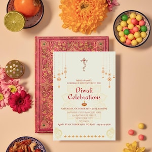 Editable Diwali Party Invitation | Festival of Lights Digital Card | Deepavali Celebration Invite | Modern Diwali Festival Invitation