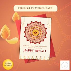 Happy Diwali Greetings | Printable Beautiful Diwali Wish | Instant Download | Indian festival | Greeting Cards- Rangoli Diya design card