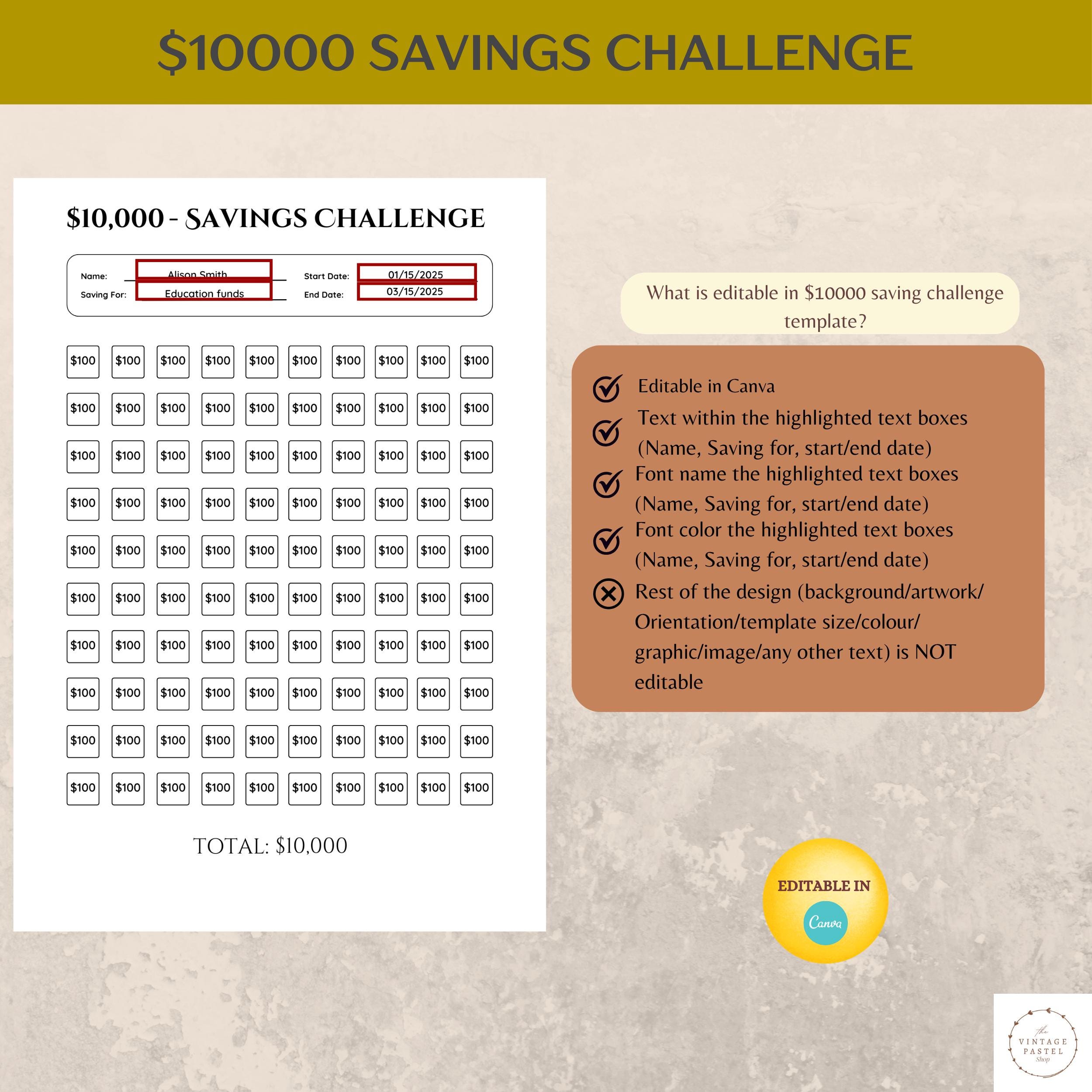 10000 Savings Challenge Printable | Savings Tracker | 10k Savings ...