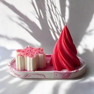 Christmas Set, Decorative Candle, Gypsum Coaster Tray, Organic Soy Wax, Handmade Candle, Modern Candle.