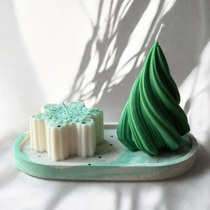 Christmas Set, Decorative Candle, Gypsum Coaster Tray, Organic Soy Wax, Handmade Candle, Modern Candle.