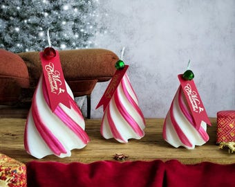 Christmas Tree Soy Wax Candle Set, Scented Pillar Candles, Handmade
