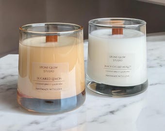 Minimalistische Kokosnuss-Wachskerze im Glas | Handgegossene Duftkerze Modernes Wohndekor | Gemütliche Geschenkidee