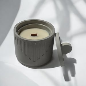 Concrete Candle Jar, Cherry Wood Wick, Coconut Apricot Luxury Wax, Handmade Candle, Concrete Vessel, Modern Candle, 6 oz.