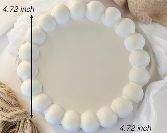 Handmade Round Gypsum Coaster Tray, Elegant White Design (4.72 inch)